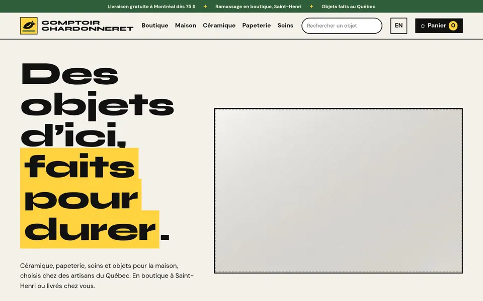 Home page of the Comptoir Chardonneret demo site