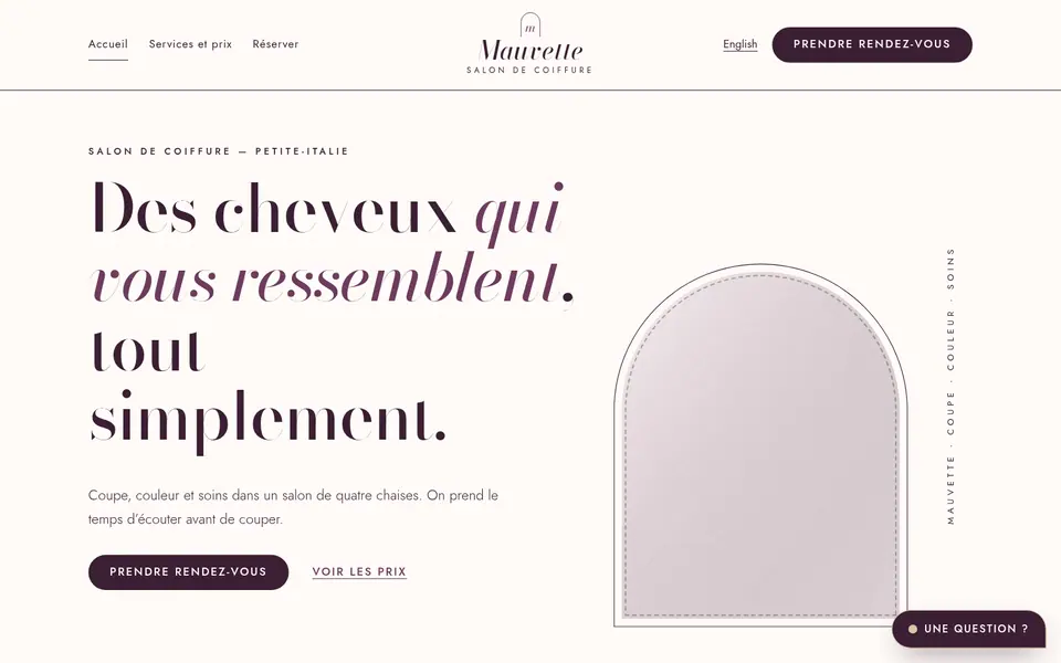 Home page of the Mauvette demo site