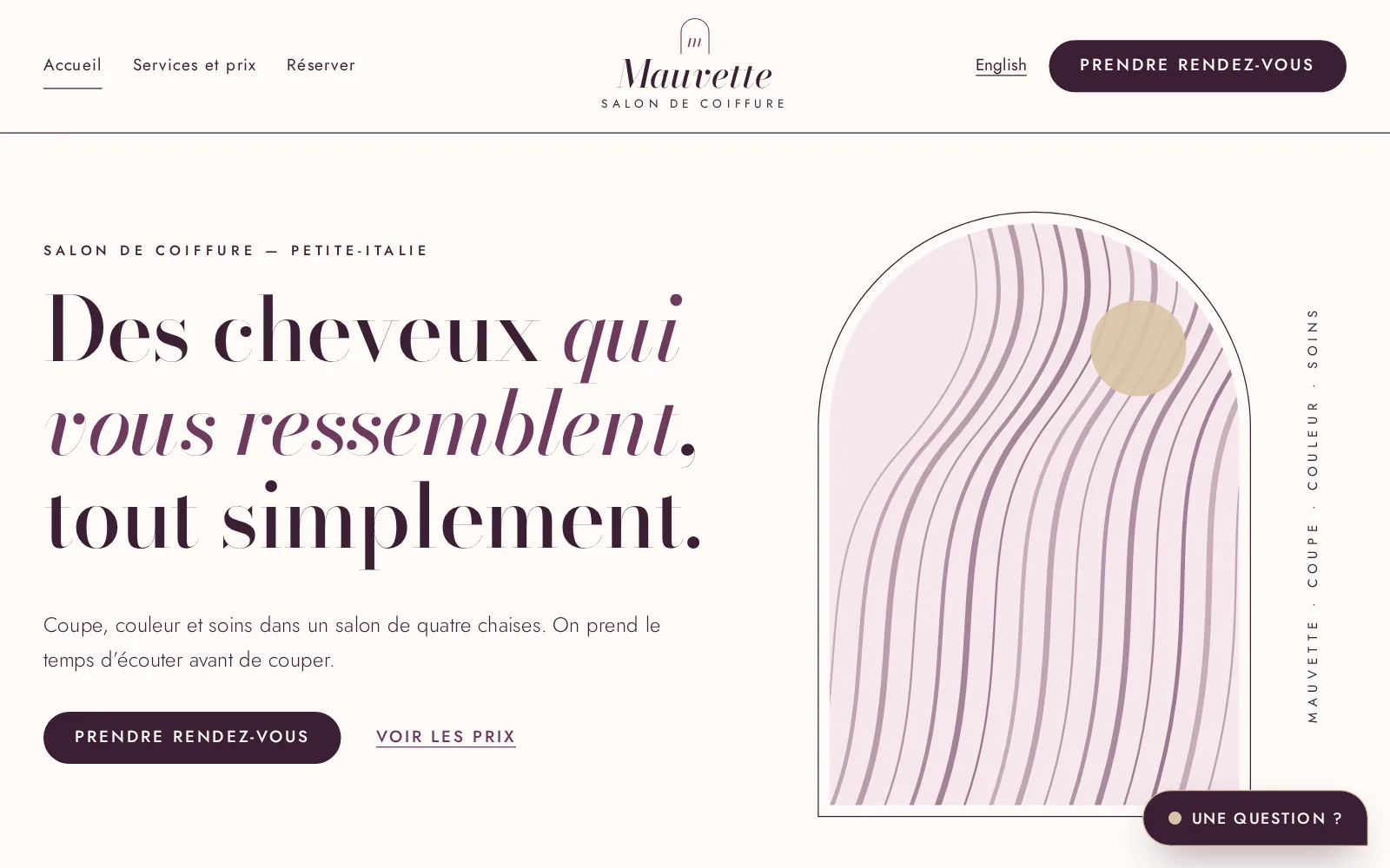 Aperçu du site de démonstration de Mauvette, salon de coiffure