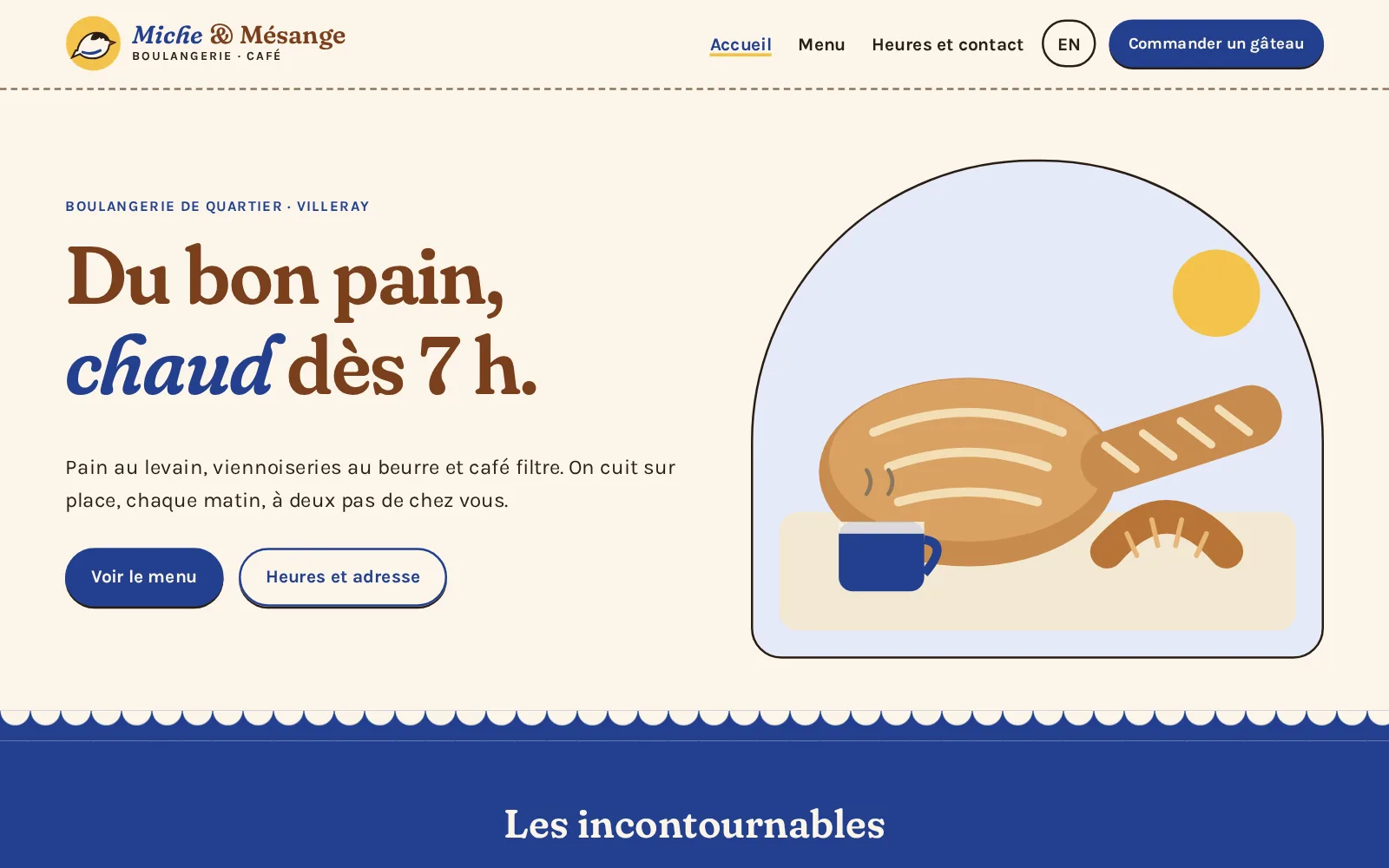 Aperçu du site de démonstration de Miche & Mésange, boulangerie-café
